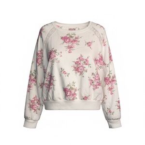 Treasures by Shabby Chic Floral Fleece Sweatshirt Crochet Lace NWT Medium